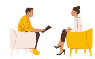 Admission consultant talking to a student illustration